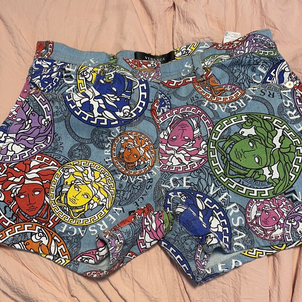 Versace Medusa Amplified print denim shorts